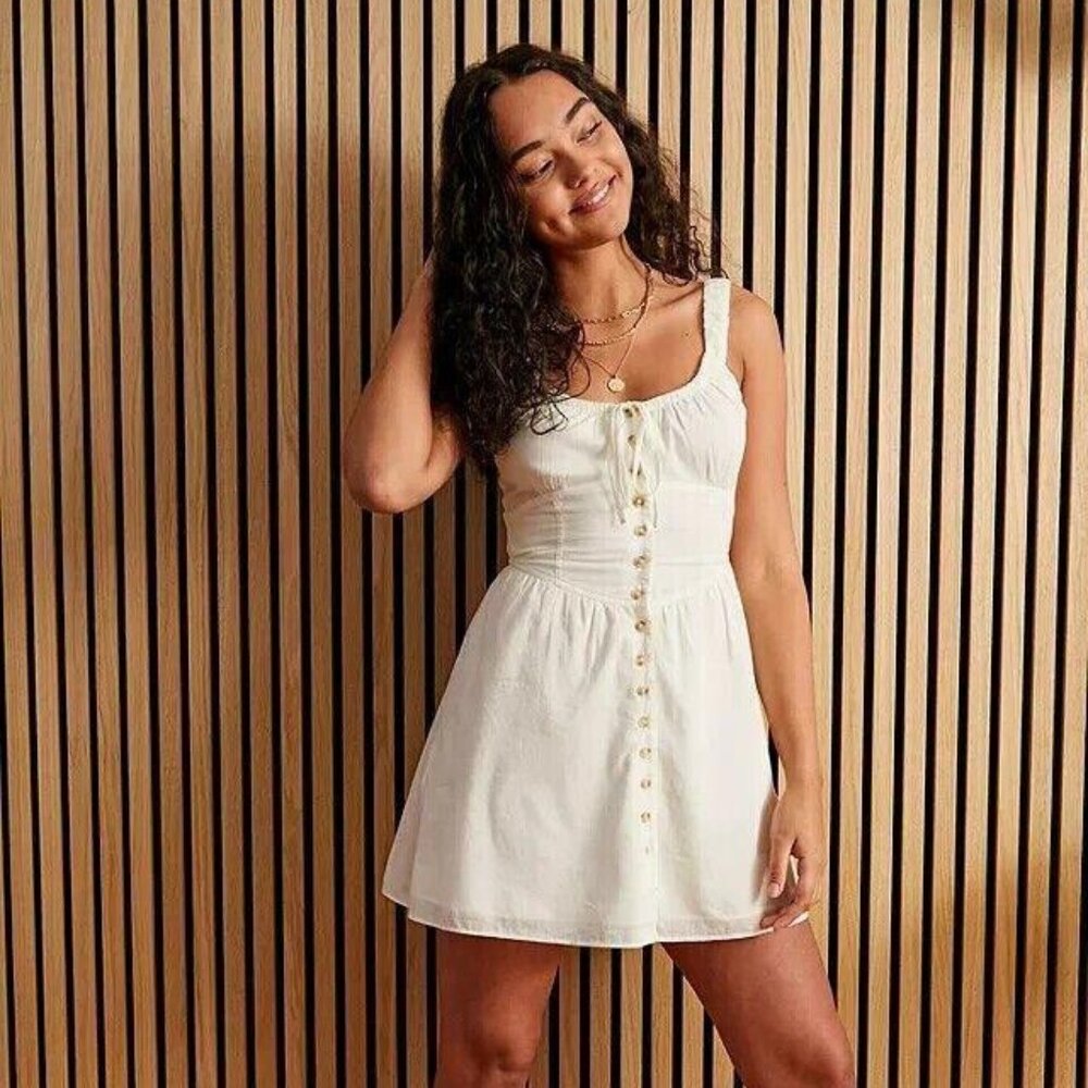 Urban Outfitters Azelia Button-Down Tunic Mini Dress Smocked Sleeveless S 255500